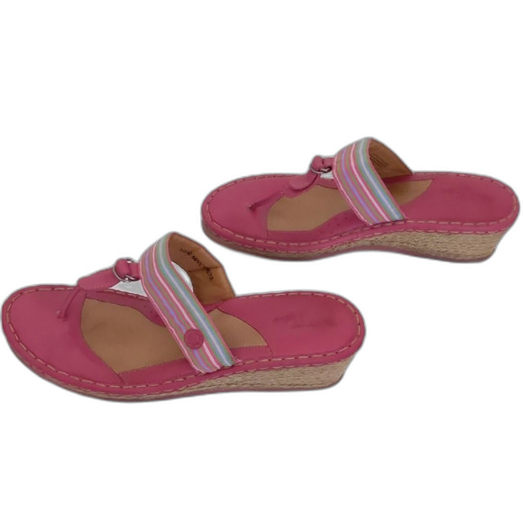 Women's Born Drilles Espadrille Wedge Pink Stripe Slip On Sandals Size 10 - Picture 5 of 8